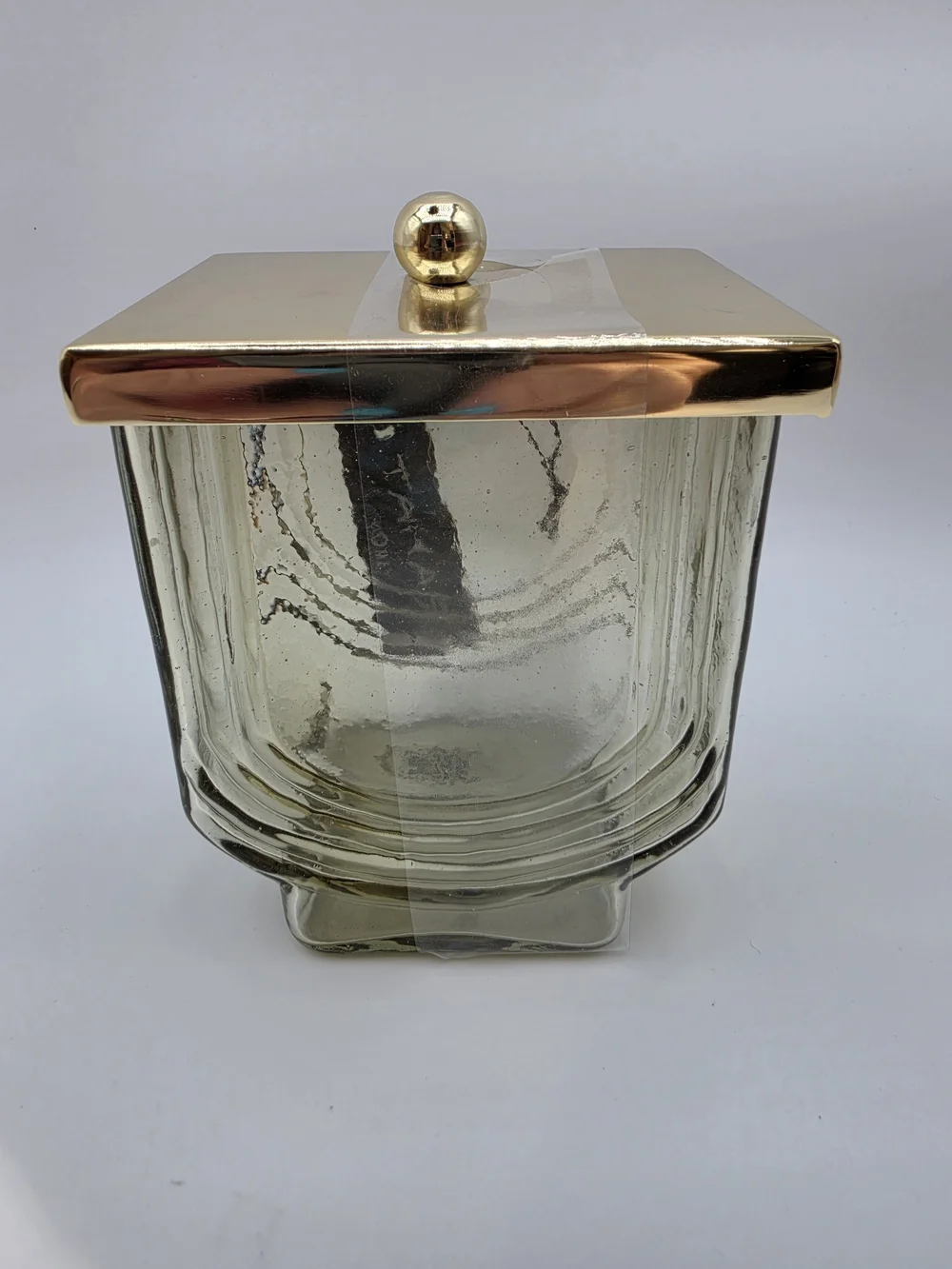 NWT Tahari Home Glass Bath Canister Jar with Gold Lid & Knob